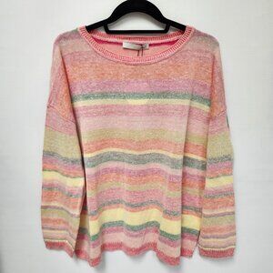 Oui Women's Striped Mulitcoloured Linen Sweater Size 10